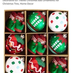 PET Friendly Festive Elf Theme Christmas Ball Ornaments - Red, Green, White  NEW
